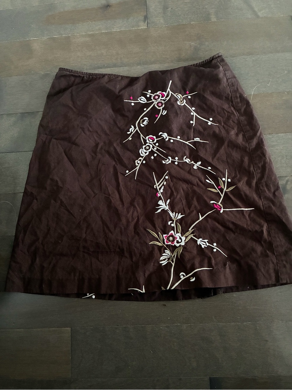 Dynamite Dark Brown A-Line Skirt with Pink & Cream Floral Embroidery